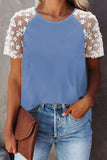 Crewneck Applique Splicing Sleeve Top