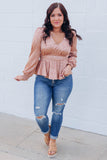 Plus Size Leopard Satin Peplum Top