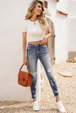 High Rise Distressed Raw Hem Skinny Jeans