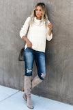 Beige Grid Pattern Turtleneck Sweater