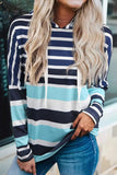 Multi Striped Drawstring Long Sleeve Hoodie