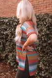 Multicolor Color Block V Neck Short Sleeve Top