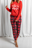 Solid Long Sleeve Top and Plaid Pants Loungewear