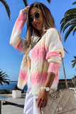 Multicolor Gradient Open Front Colorblock Tie-dye Cardigan