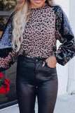 Sequined Splicing Leopard Long Sleeve Blouse
