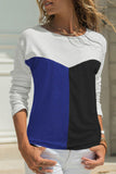 Color Block Splicing O-Neck Blouse