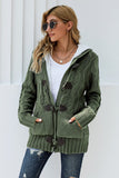 Army Green Fur Hood Horn Button Sweater Cardigan