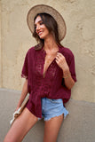 Crochet Hollow-out Lace Splicing Short Sleeve Top