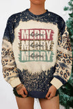 MERRY Leopard Color Block Pullover Sweatshirt