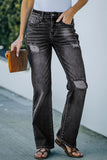 Black High Rise Washed Distressed Flare Jeans