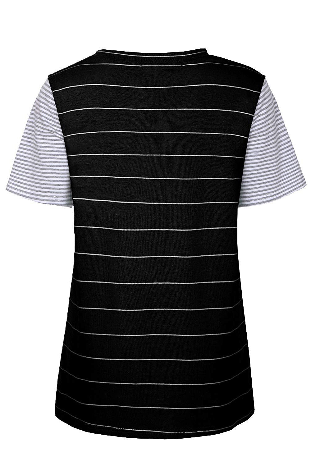 Striped Short Sleeve Contrast Color T-Shirt with Pocket