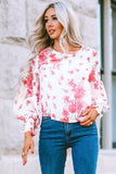 Round Neck Bishop Sleeves Floral Blouse