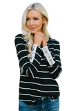Striped Long Sleeve Top with Lace Button Detail