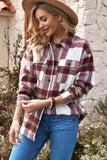 Red Plaid Print Pocket Buttoned Shacket