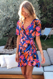 Wrapped Tie-dye Print Ruffled Dress