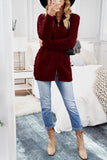 Wine Red Zip-up Open Front Knitted Sweater