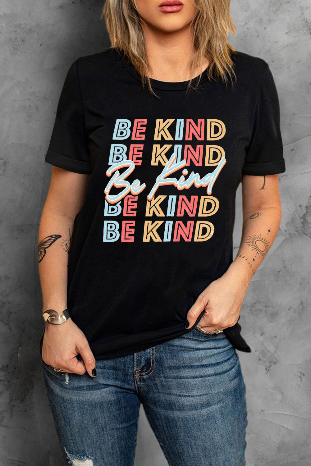 BE KIND Repeat Print Graphic T-shirt
