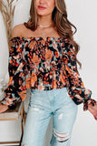 Black Off The Shoulder Smocked Floral Top