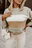 color Chunky Striped Mock Neck Pullover Sweater