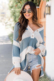 Stripe Oversized Striped Henley Sweater