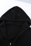 Zipper V-neck Dropped Sleeve Hooded Solid Sweater