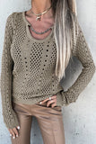 Khaki Hollow-out Chain Neckline Knit Sweater