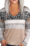 Leopard Color Block V Neck Top