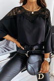 Lace Splicing Tie Knot Bell Sleeve Blouse