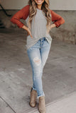 Raglan Sleeve Splicing Striped Top with Pocket