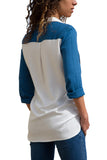 Navy Blue Color Block Long Sleeve Button Up Shirt