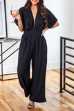 Deep V Neck High Waist Wide Leg Jumpsuit