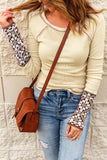 Apricot Ribbed Contrast Stitching Knit Long Sleeve Top