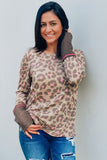 Contrast Cuffs Leopard Knit Top