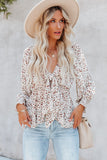 Floral Print Front Tie Ruffled Long Sleeve Blouse