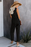 V Neck Button Belted Jumpsuit with Pockets