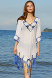 Floral Crochet V Neck Tasseled Hem Beach Dress