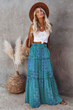 Tiered Paisley Print Pocketed Maxi Skirt