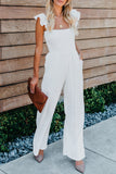 White Flutter Sleeve Smocked Wide Leg Jumpsuit