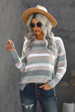 Colorful Striped Crew Collar Hollow-out Knit Sweater