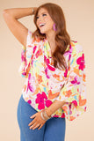 Floral Print Cowl Neck Plus Size Blouse