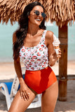 Square Neck Sleeveless Fashion Print Tankini Set
