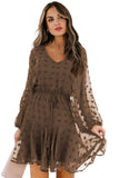 Swiss Dot Long Sleeve Mini Dress with Waist Tie