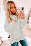 Beige Grid Pattern Turtleneck Sweater