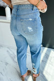 Medium Wash Distressed Straight Jeans