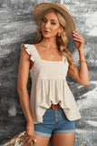 Khaki Flutter Shoulder Babydoll Top
