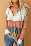 color Zipped Front Colorblock Hollow-out Knit Hoodie