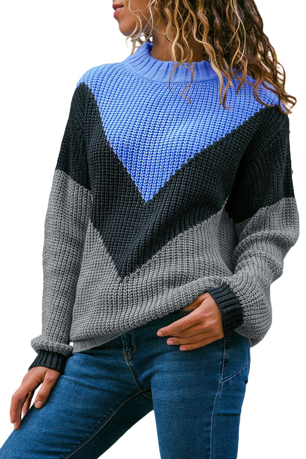 Chevron Accent Blue Grey Sweater