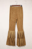 Western High Waist Fringe Flare Pants