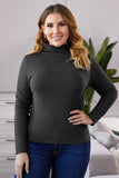 Khaki Plain Turtleneck Ribbed Plus Size Top