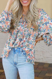 Floral Print Lace Up Blouse